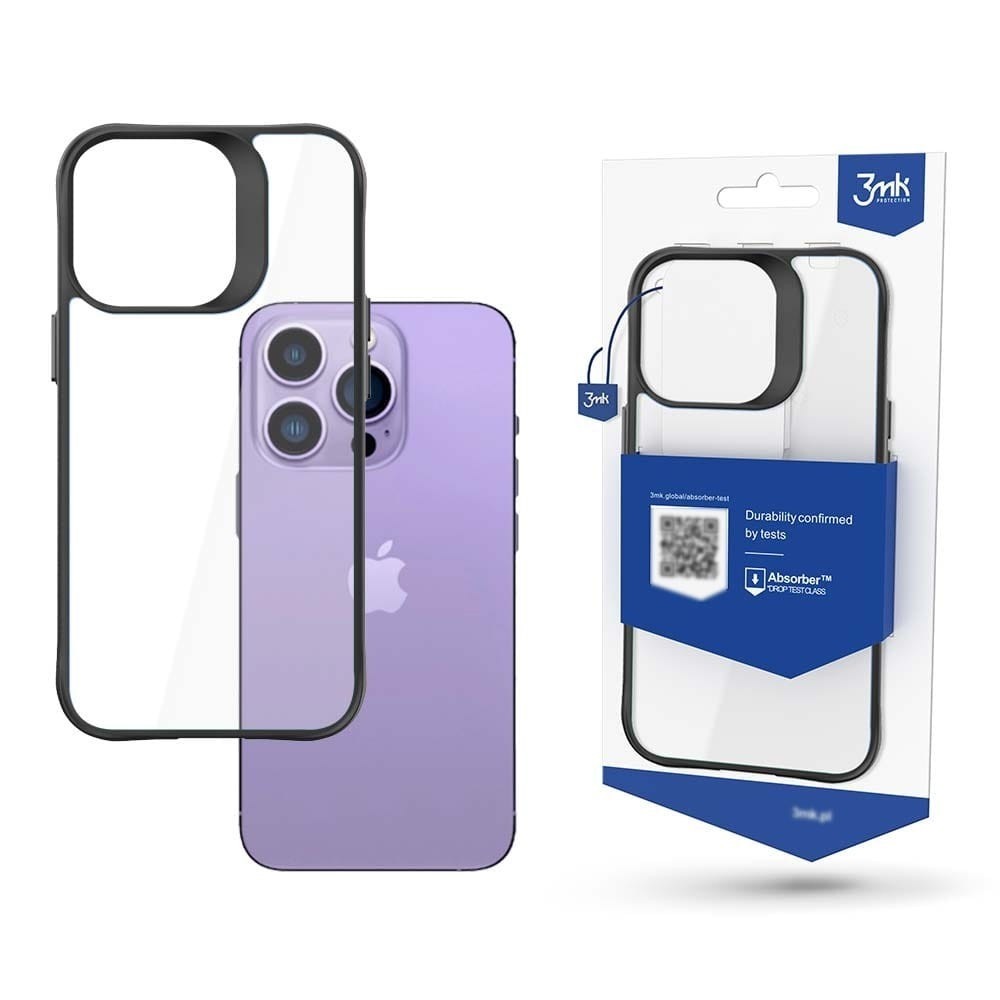Skaidrus dėklas juodais kraštais "3mk Satin Armor Case+" telefonui iPhone 15 Pro Max