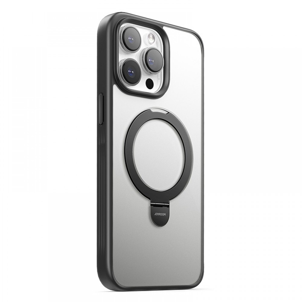 Skaidrus dėklas/stovas su juodomis detalėmis "Joyroom JR-BP004 Magnetic Protective Phone Case With Holder" telefonui iPhone 15 Pro Max