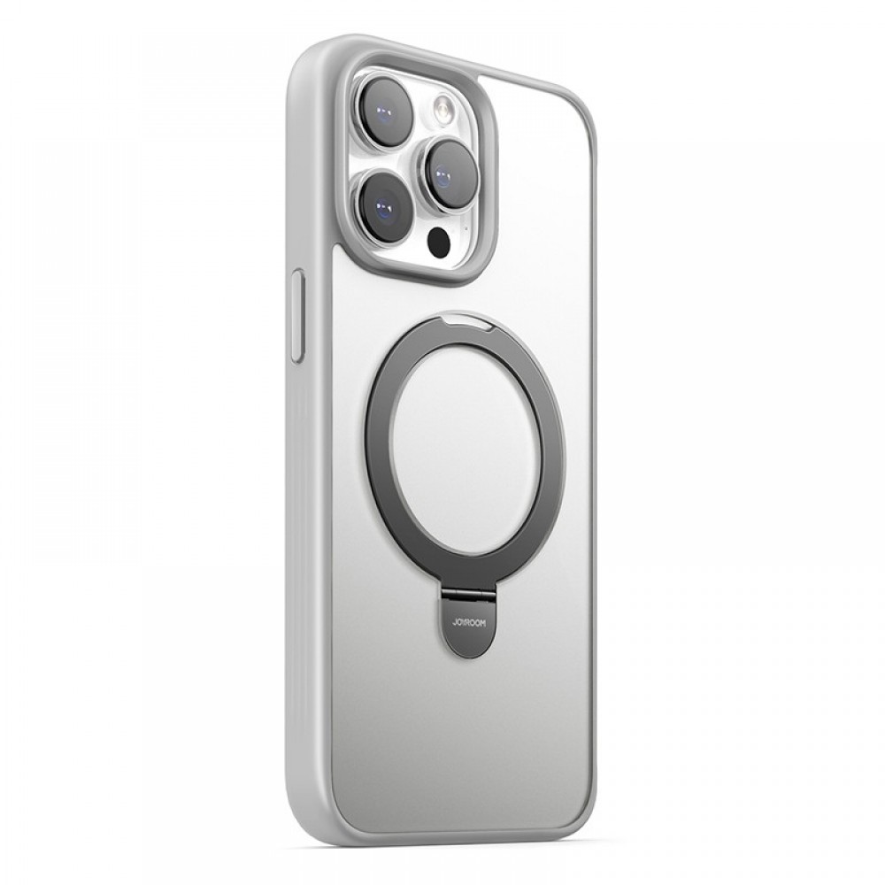 Skaidrus dėklas/stovas su pilkomis detalėmis "Joyroom JR-BP004 Magnetic Protective Phone Case With Holder" telefonui iPhone 15 Pro Max