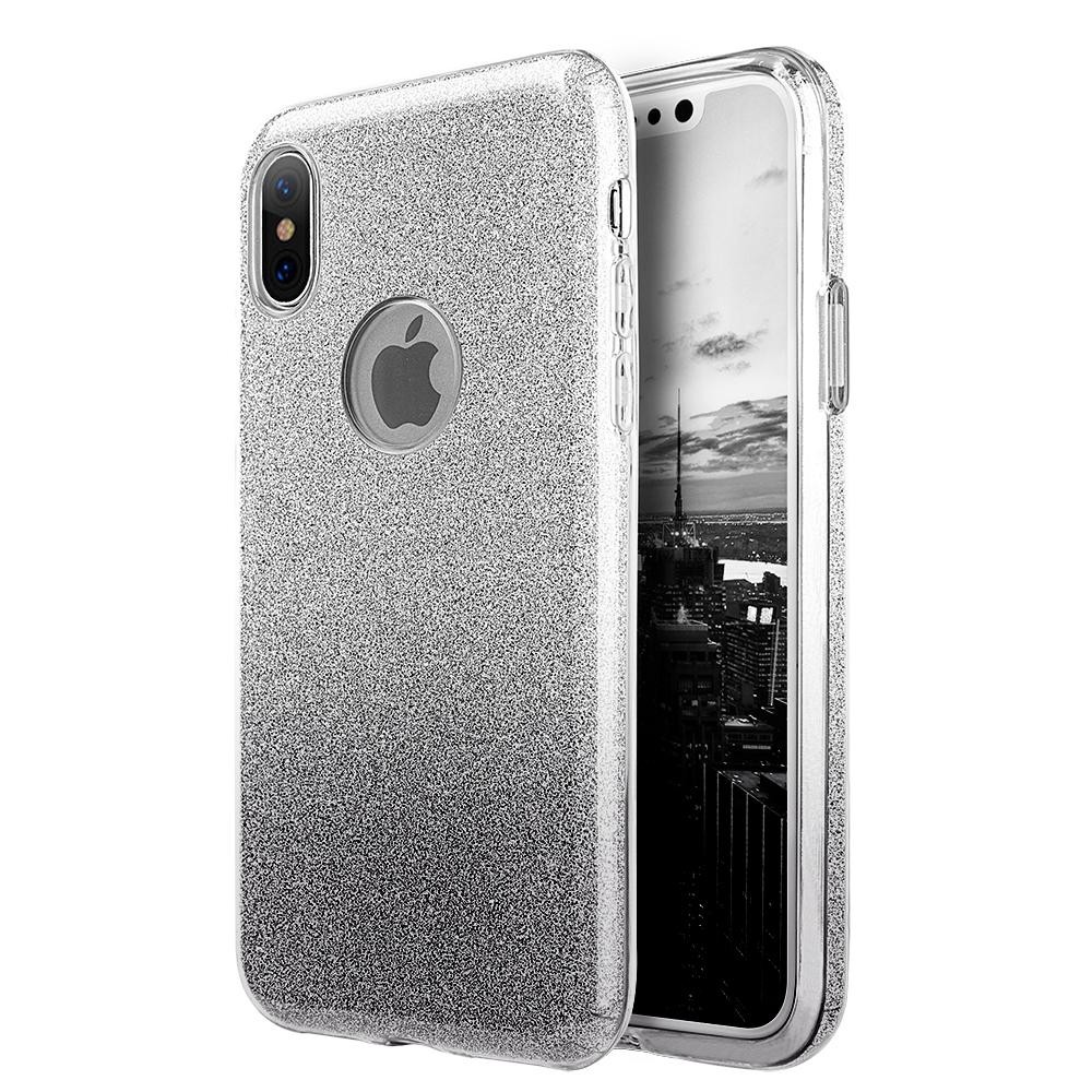 Juodas blizgantis silikoninis dėklas iPhone 13 Pro Max telefonui "Shine"