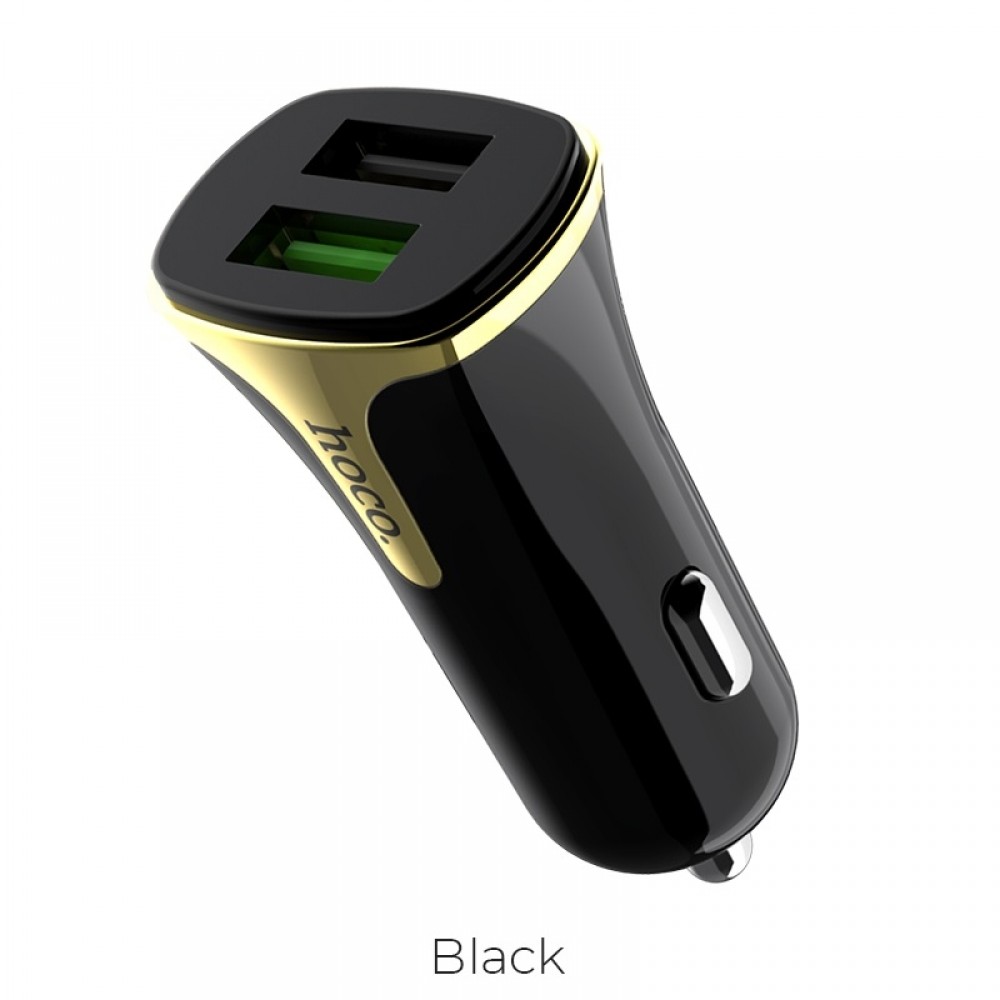 Juodas įkroviklis automobilinis Hoco Z31 Quick Charge 3.0 (3.1A) su 2 USB jungtimis