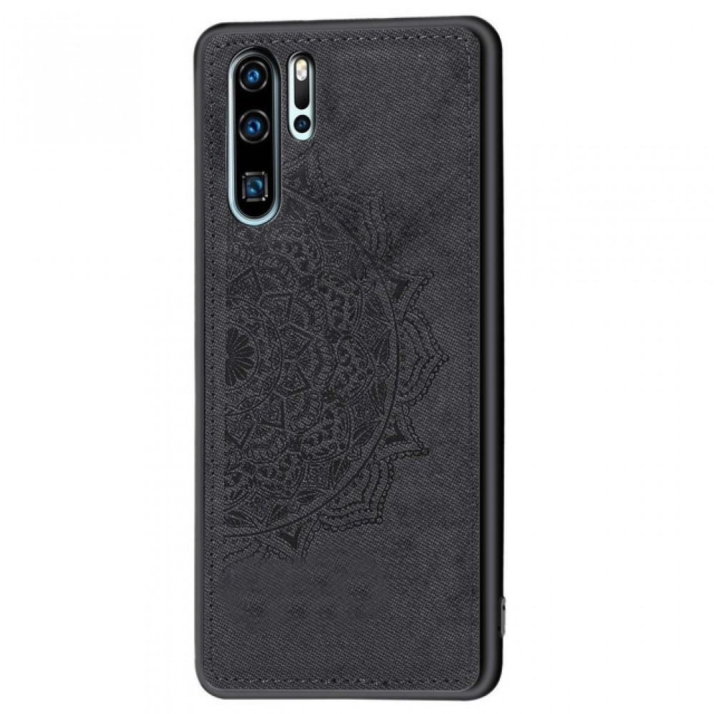 Juodas silikoninis dėklas ''Mandala'' su medžiaginiu atvaizdu telefonui Samsung S21 Ultra