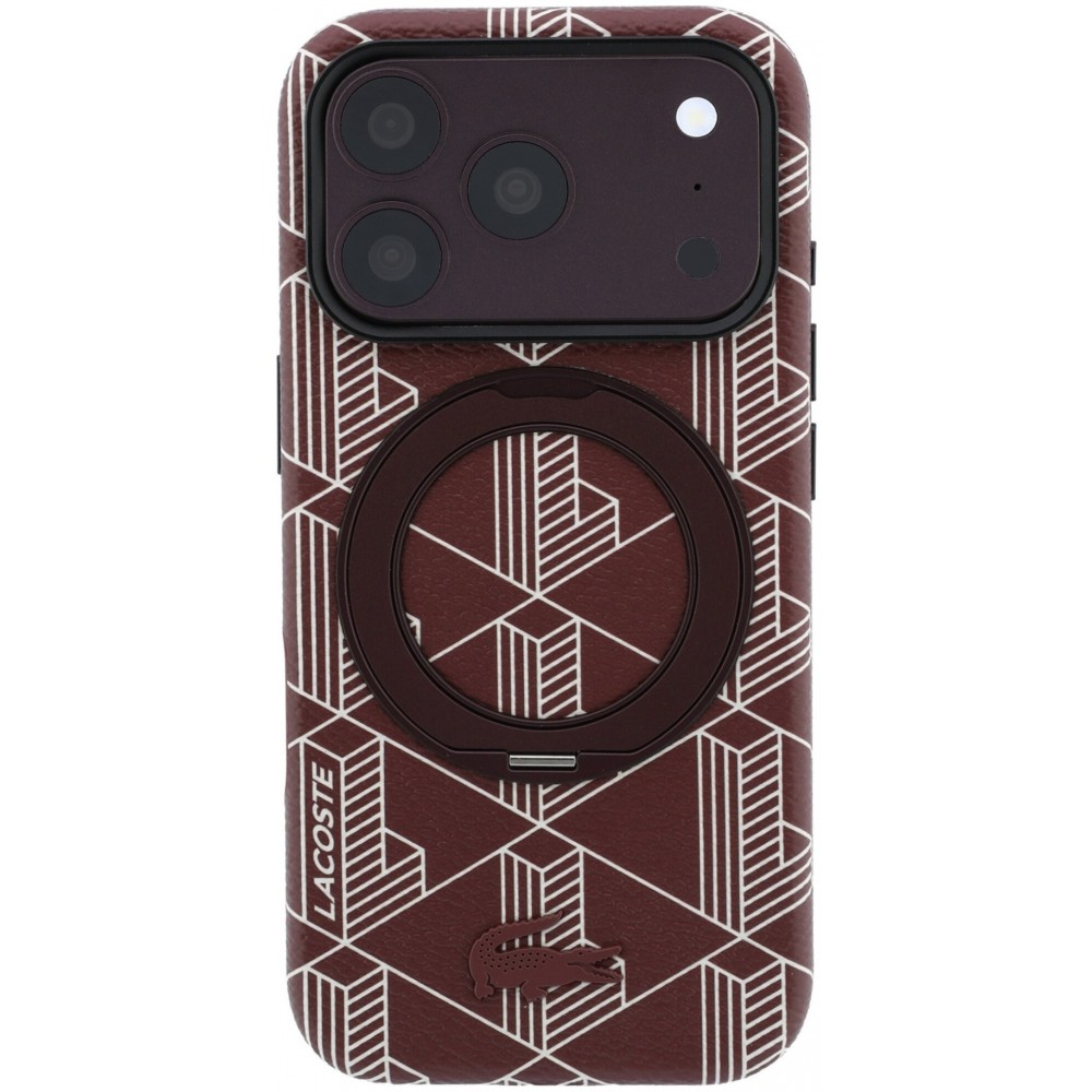 Dėklas Lacoste PVC Semi Wrap Blend Ring Stand MagSafe telefonui Apple iPhone 18 Pro tamsiai raudonas