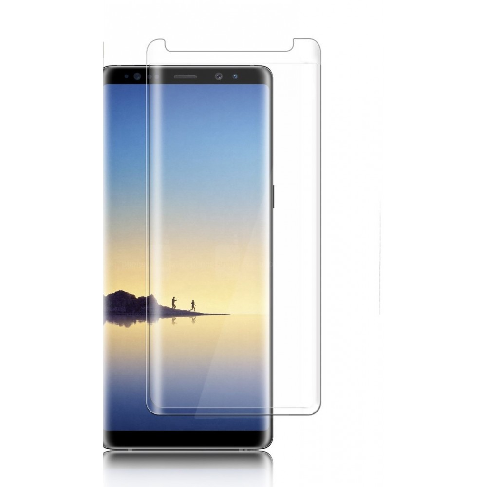 Lenktas skaidrus apsauginis grūdintas stiklas Samsung Galaxy N950 Note 8 telefonui "Nano Optics 5D UV Glue"