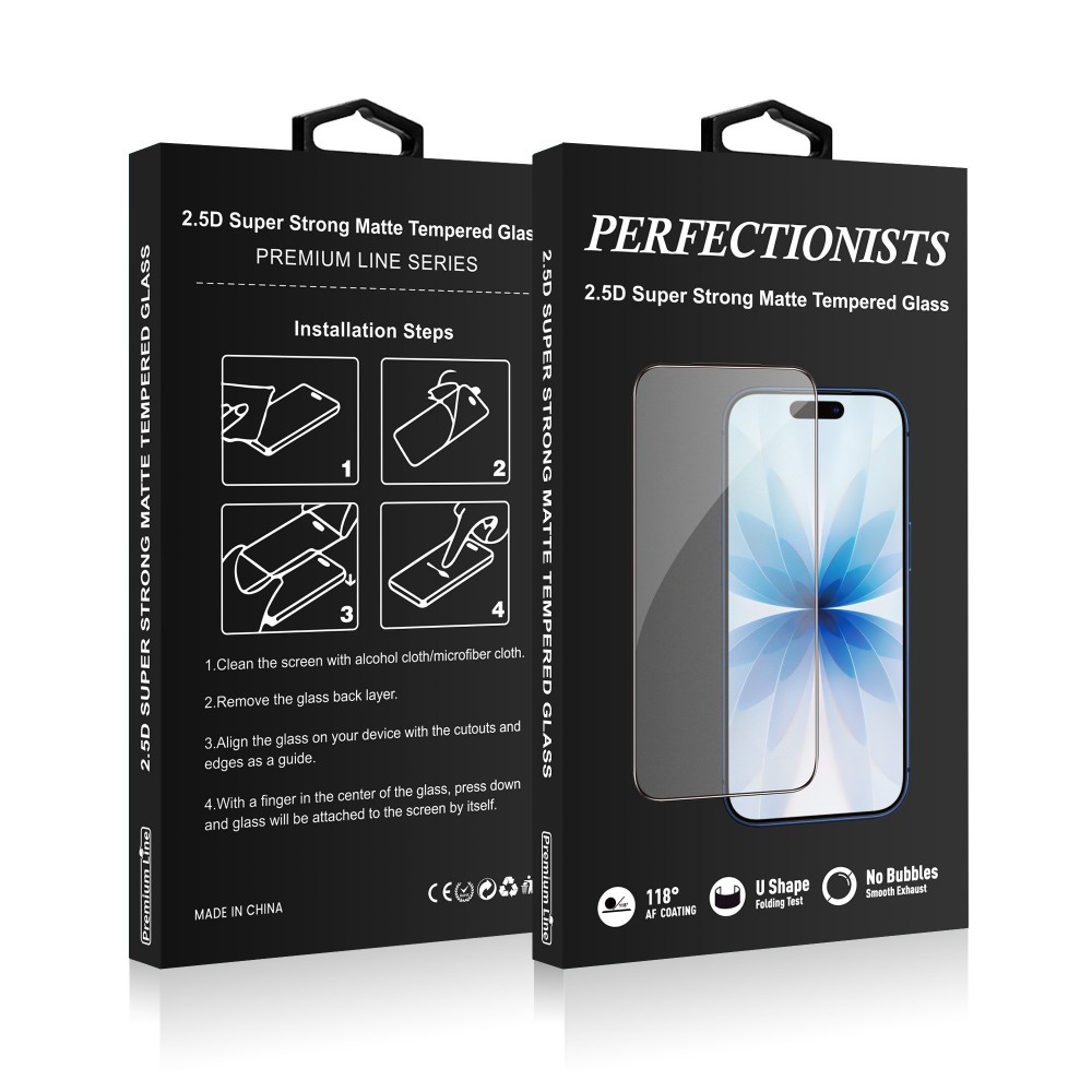Matinis apsauginis stikliukas Perfectionists 2.5D Super Strong Matte telefonui Apple iPhone 13 / 13 Pro / 14 / 16e / 17e