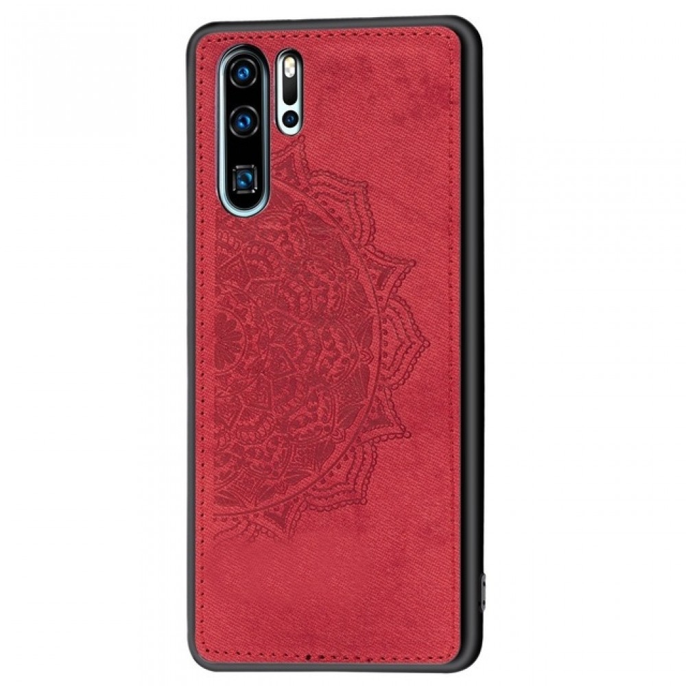 Raudonas silikoninis dėklas su medžiaginiu atvaizdu Samsung Galaxy A217 A21s telefonui