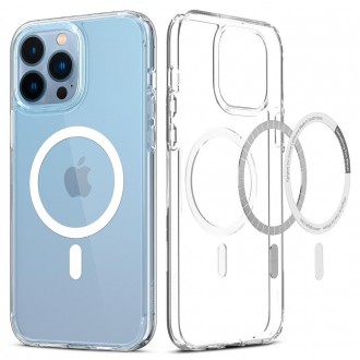 Skaidrus, naujos kartos dėklas "Spigen Ultra Hybrid Magsafe" telefonui iPhone 13 Pro Max (baltas)