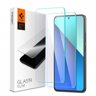 Skaidrus apsauginis grūdintas stiklas (2vnt)"Spigen Glas.Tr Slim 2-Pack" telefonui Xiaomi Redmi Note 13 4G / LTE