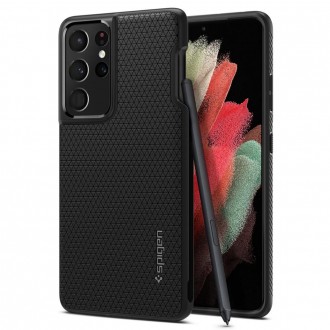 Juodas originalios tekstūros dėklas "Spigen Liquid Air Pen" telefonui Samsung Galaxy S21 Ultra
