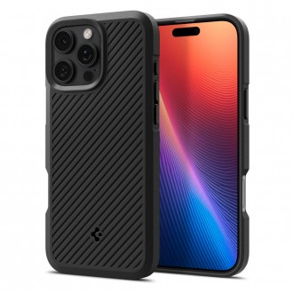 Juodas, išskirtinės tekstūros dėklas "Spigen Core Armor" telefonui Apple iPhone 16 Pro 