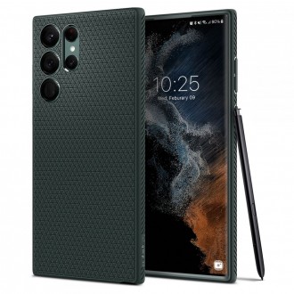 Tamsiai žalias originalios tekstūros dėklas "Spigen Liquid Air" telefonui Samsung Galaxy S22 Ultra
