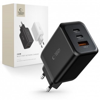 Pakrovėjas-įkroviklis "Tech-Protect C65W 3-Port Network Charger PD 65W / QC3.0 " juodas