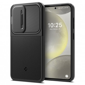 Juodas tekstūrinis dėklas su kameros apsauga "Spigen Optik Armor" telefonui Samsung Galaxy S24 