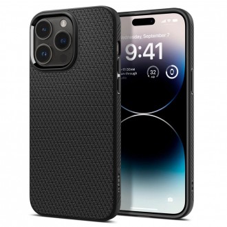 Juodas originalios tekstūros dėklas "Spigen Liquid Air" telefonui iPhone 14 Pro 
