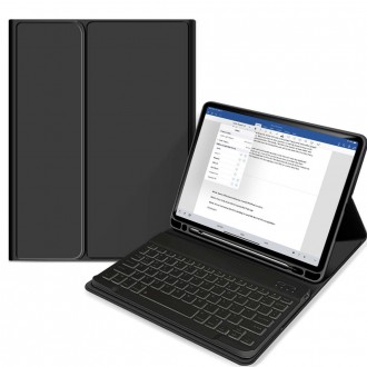 Juodas atverčiamas dėklas su klaviatūra Tech-Protect "SC Pen + Keyboard" planšetei iPad 10.2 2019 / 2020 / 2021