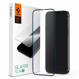 Juodais krašteliais apsauginis grūdintas stiklas "Spigen Glass Fc" telefonui iPhone 12 Pro Max