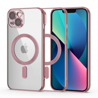 Skaidrus dėklas su rožinėmis detalėmis "Tech-Protect Magshine Magsafe" telefonui iPhone 13