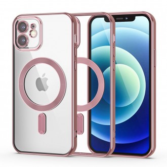 Skaidrus dėklas su rožinėmis detalėmis "Tech-Protect Magshine Magsafe" telefonui iPhone 12
