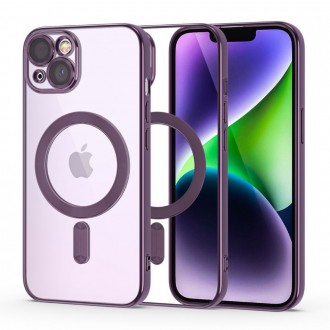 Skaidrus dėklas su purpurinėmis detalėmis "Tech-Protect Magshine Magsafe" telefonui iPhone 14 