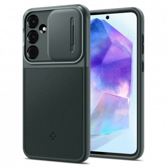 Žalias tekstūrinis dėklas su kameros apsauga "Spigen Optik Armor" telefonui Samsung Galaxy A55 5G