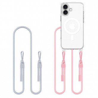 Skaidrus dėklas su dirželiais "Tech-Protect Flexair Chain Grey & Pink" skirtas Apple iPhone 16 