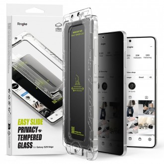 Privatumo suteikiamtis apsauginis stikliukas (2vnt.) su montavymo rėmeliu "Ringke Easy Slide" telefonui Samsung Galaxy S25 Edge