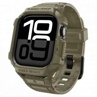 Khaki sportinio stiliaus apyrankė/dėklas "Spigen Rugged Armor Pro" laikrodžiui Apple Watch 10 / 11 (46 MM)