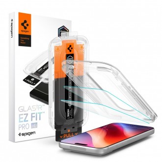 Skaidrus apsauginis stikliukas Spigen GLAS.TR EZ FIT PRO HD AC 2-PACK (2-vnt.) telefonui Apple IPhone 16 PRO / 17 / 17 PRO / 18 PRO