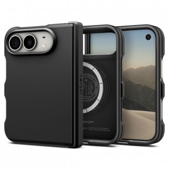 Tvirtas dviejų sluoksnių dėklas su stovu Spigen Tough Armor T Magsafe telefonui Apple iPhone DUO BLACK