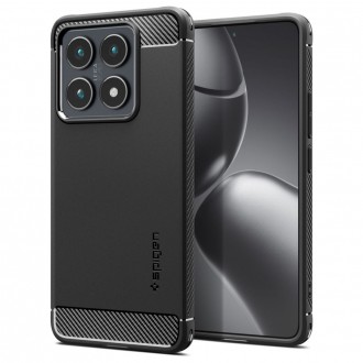 Juodas tekstūrinis dėklas "Spigen Rugged Armor" telefonui Xiaomi 14T 