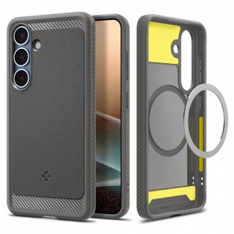 Pilkas tekstūrinis dėklas "Spigen Rugged Armor Mag Magsafe" telefonui Samsung Galaxy S25