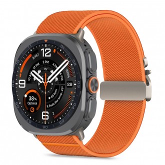 Oranžinis tekstilinis dirželis Tech-Protect Nylon Clasp laikrodžiui Samsung Galaxy Watch ULTRA 1 / 2 2024-2026 (47 MM)