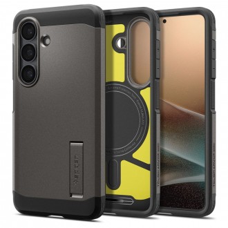 Tvirtas dviejų sluoksnių dėklas su stovu Spigen Tough Armor Mag Magsafe telefonui Samsung Galaxy S26 GUNMETAL