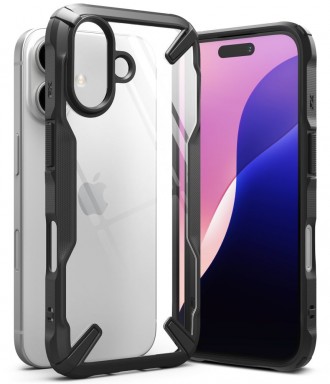 Juodais tvirtais kraštais dėklas "Ringke Fusion X" telefonui Apple iPhone 16