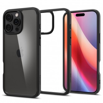 Itin tvirtas skaidrus dėklas juodais kraštais "Spigen Ultra Hybrid" telefonui Apple iPhone 16 Pro