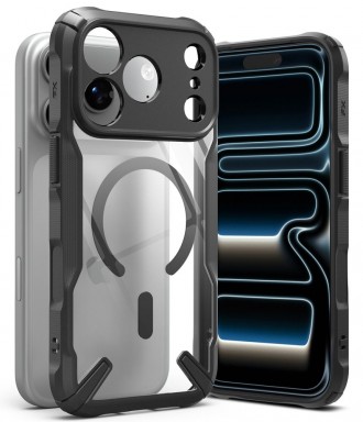 Skaidrus tvirtas dėklas juodais kraštais "Ringke Fusion X Magnetic Magsafe" telefonui Apple iPhone 17 PRO MAX / 18 PRO MAX
