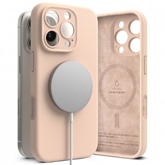 Rožinio smėlio spalvos dėklas "Ringke Silicone Magnetic Magsafe" telefonui Apple iPhone 16 Pro Max
