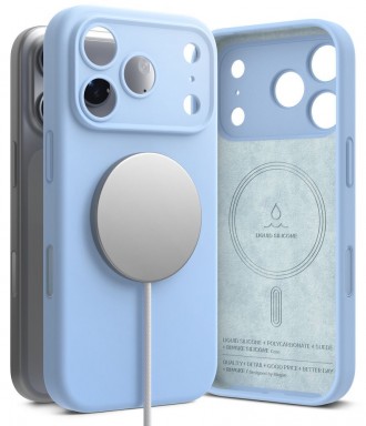Silikoninis dėklas "Ringke Silicone Magnetic Magsafe" telefonui Apple iPhone 17 PRO MAX / 18 PRO MAX LIGHT BLUE