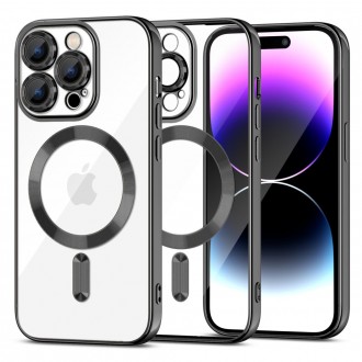 Skaidrus dėklas su juodomis detalėmis "Tech-Protect Magshine Magsafe" telefonui iPhone 15 Pro Max