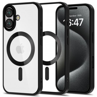 Skaidrus dėklas su satino juodomis detalėmis "Tech-Protect Magflex Magsafe" telefonui iPhone 16 