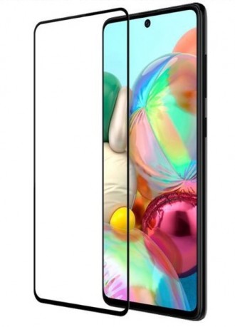 5D juodais apvadais apsauginis grūdintas stiklas Samsung Galaxy A715 A71 telefonui "Full Glue"