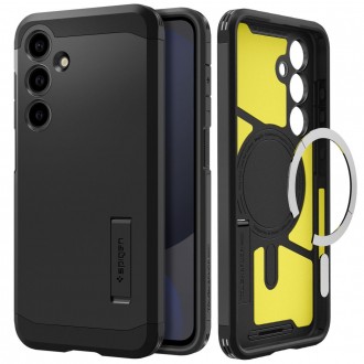 Juodos spalvos dviejų sluoksniu dėklas/stovas "Spigen Tough Armor Mag Magsafe" telefonui Samsung Galaxy S24 FE