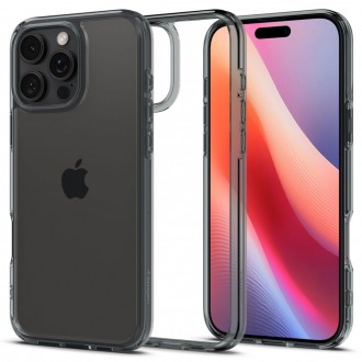 Itin tvirtas skaidrus dėklas pilkos spalvos kraštais "Spigen Ultra Hybrid" telefonui Apple iPhone 16 Pro Max