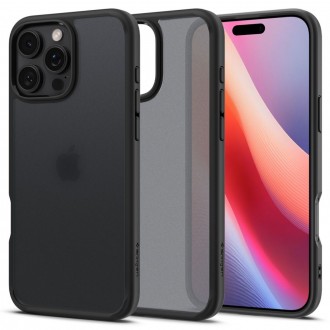 Itin tvirtas pusiau skaidrus dėklas juodais kraštais "Spigen Ultra Hybrid Frost Black" telefonui Apple iPhone 16 Pro Max
