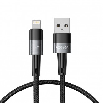 Pilkas/juodas kabelis USB į Apple Lightning. Ilgis 25cm. "Tech-Protect Ultraboost Lightning Cable 12W/2.4A" 25CM 