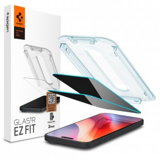 Privatumo suteikiantis apsauginis stikliukas "Spigen Glas.Tr ”EZ FIT Privacy (2-vnt)" su montavimo rėmeliu telefonui Apple iPhone 16 Pro Max