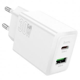 Įkroviklis Hoco N71 30W GaN USB-C / USB-A baltas