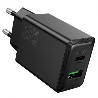 Įkroviklis Hoco N71 30W GaN USB-C / USB-A juodas