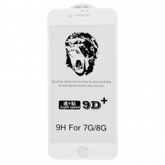 Baltais apvadais apsauginis grūdintas stiklas "9D Gorilla" telefonui Apple iPhone 7 / 8 / SE 2020 / SE 2022 