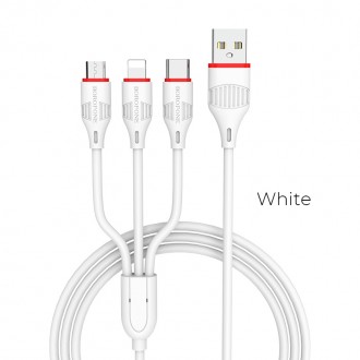 Baltas USB kabelis Borofone BX17 3in1 microUSB-Lightning-Type-C